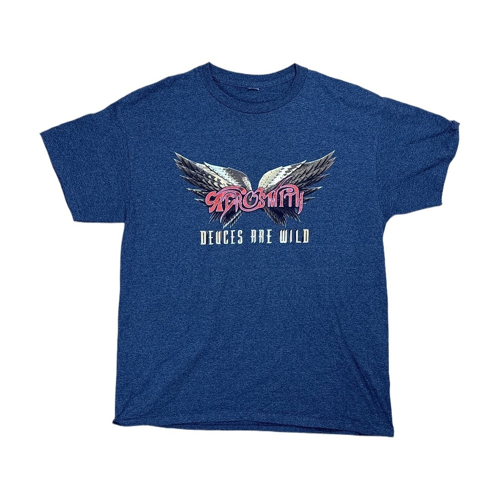 Aerosmith T-Shirt Mens L Blue Excellent Deuces Are Wild 2022 Vegas Tour Tee